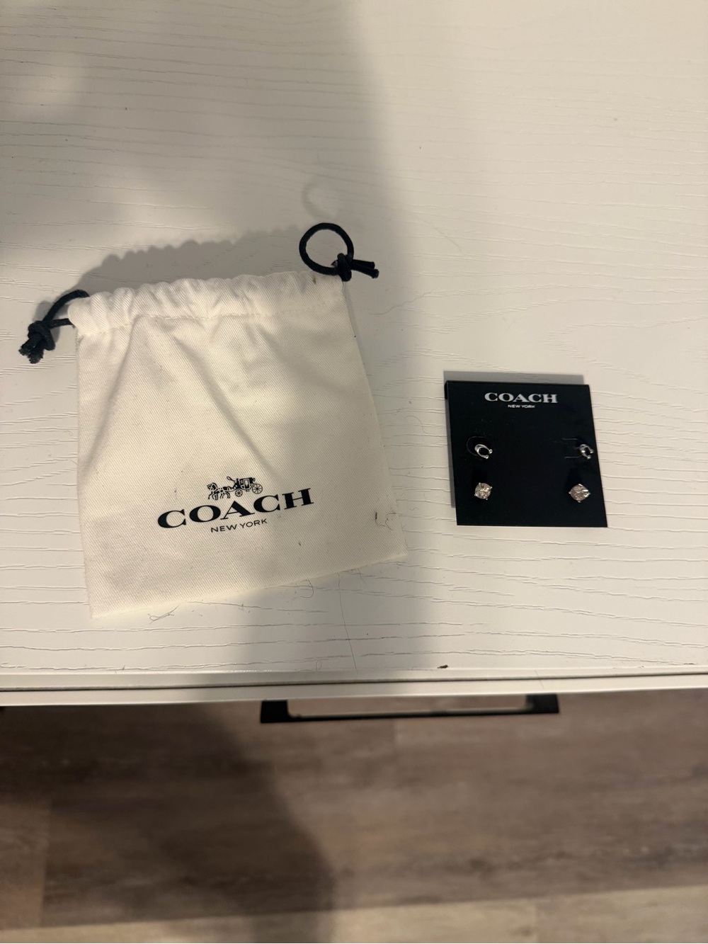 COACH Silver Crystal Square Stud Earrings
